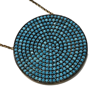 925 Goldtone  & Turquoise Crystal Pendant Necklace